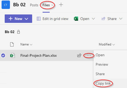 click file's ... menu, select "Copy link"